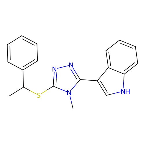3-{4-methyl-5-[(1-phenylethyl)sulfanyl]-4H-1,2,4-triazol-3-yl}-1H-indole structure
