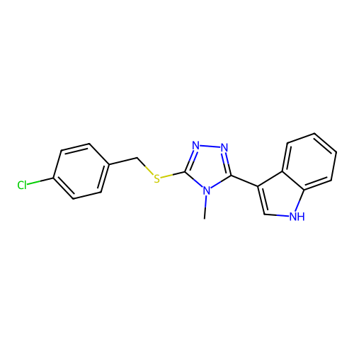 3-(5-((4-chlorobenzyl)thio)-4-methyl-4H-1,2,4-triazol-3-yl)-1H-indole structure