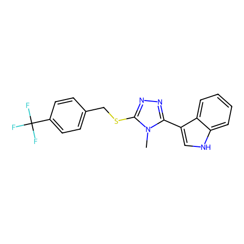 3-(4-methyl-5-((4-(trifluoromethyl)benzyl)thio)-4H-1,2,4-triazol-3-yl)-1H-indole structure