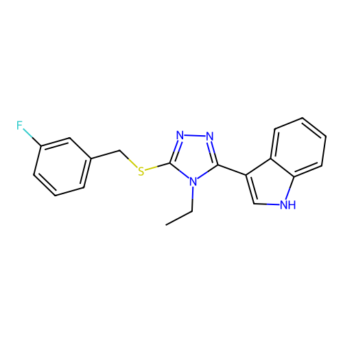 3-(4-ethyl-5-((3-fluorobenzyl)thio)-4H-1,2,4-triazol-3-yl)-1H-indole structure