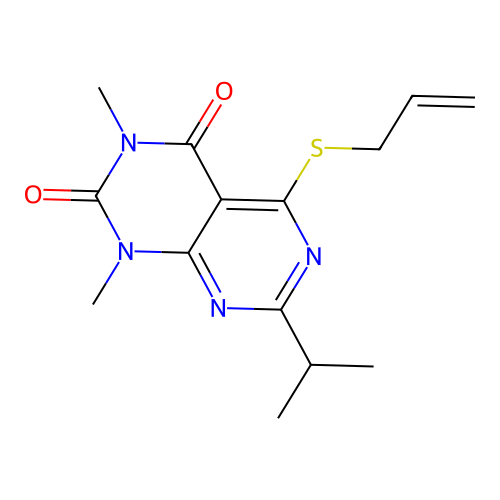 5-(allylthio)-7-isopropyl-1,3-dimethylpyrimido[4,5-d]pyrimidine-2,4(1H,3H)-dione structure