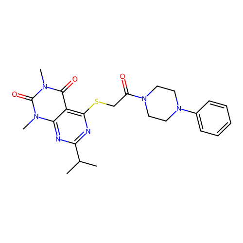 7-isopropyl-1,3-dimethyl-5-((2-oxo-2-(4-phenylpiperazin-1-yl)ethyl)thio)pyrimido[4,5-d]pyrimidine-2,4(1H,3H)-dione structure