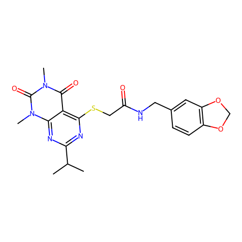 N-(benzo[d][1,3]dioxol-5-ylmethyl)-2-((2-isopropyl-6,8-dimethyl-5,7-dioxo-5,6,7,8-tetrahydropyrimido[4,5-d]pyrimidin-4-yl)thio)acetamide structure