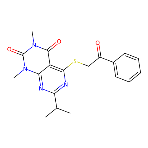 7-isopropyl-1,3-dimethyl-5-((2-oxo-2-phenylethyl)thio)pyrimido[4,5-d]pyrimidine-2,4(1H,3H)-dione structure