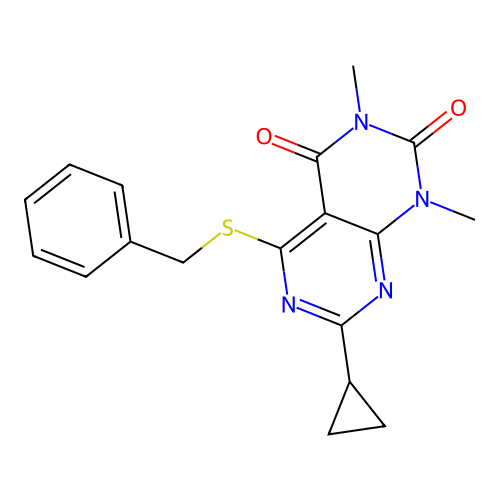 5-Benzylsulfanyl-7-cyclopropyl-1,3-dimethylpyrimido[4,5-d]pyrimidine-2,4-dione structure