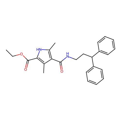 ethyl 4-[(3,3-diphenylpropyl)carbamoyl]-3,5-dimethyl-1H-pyrrole-2-carboxylate structure