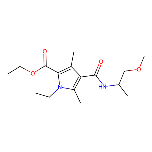 ethyl 1-ethyl-4-((1-methoxypropan-2-yl)carbamoyl)-3,5-dimethyl-1H-pyrrole-2-carboxylate structure