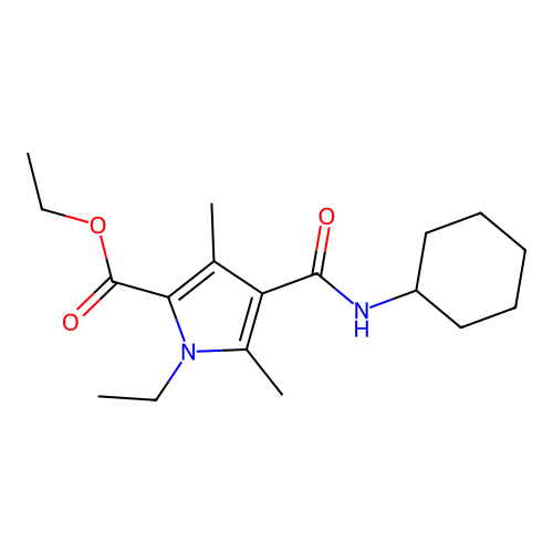 ethyl 4-(cyclohexylcarbamoyl)-1-ethyl-3,5-dimethylpyrrole-2-carboxylate structure