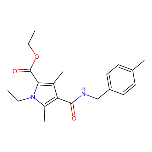 ethyl 1-ethyl-3,5-dimethyl-4-((4-methylbenzyl)carbamoyl)-1H-pyrrole-2-carboxylate structure