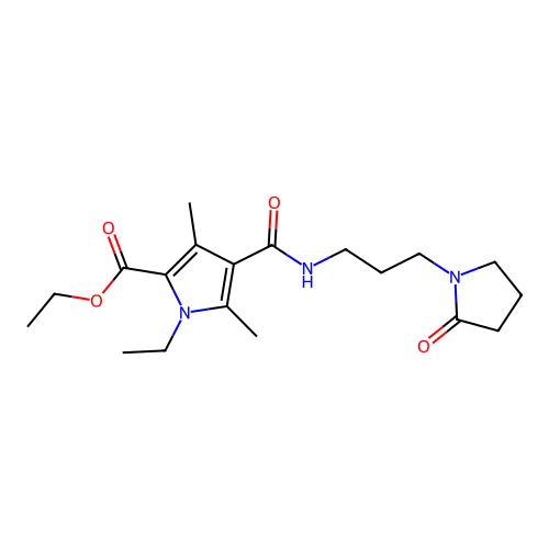 ethyl 1-ethyl-3,5-dimethyl-4-((3-(2-oxopyrrolidin-1-yl)propyl)carbamoyl)-1H-pyrrole-2-carboxylate structure