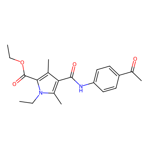 Ethyl 4-[(4-acetylphenyl)carbamoyl]-1-ethyl-3,5-dimethylpyrrole-2-carboxylate structure