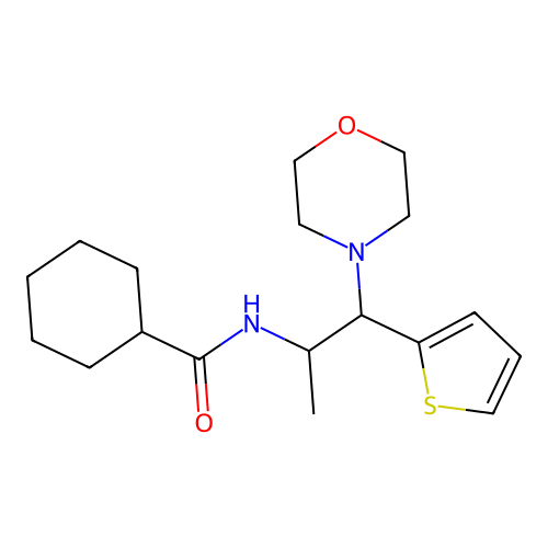 N-(1-morpholino-1-(thiophen-2-yl)propan-2-yl)cyclohexanecarboxamide structure