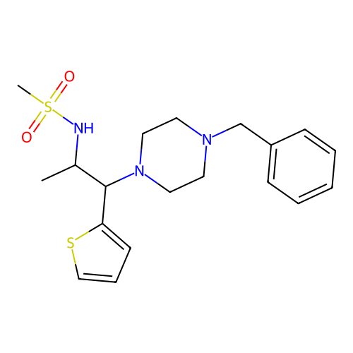 N-(1-(4-benzylpiperazin-1-yl)-1-(thiophen-2-yl)propan-2-yl)methanesulfonamide structure