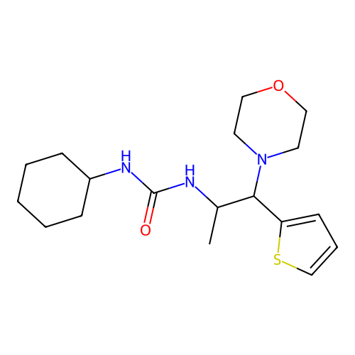 1-Cyclohexyl-3-(1-morpholino-1-(thiophen-2-yl)propan-2-yl)urea structure