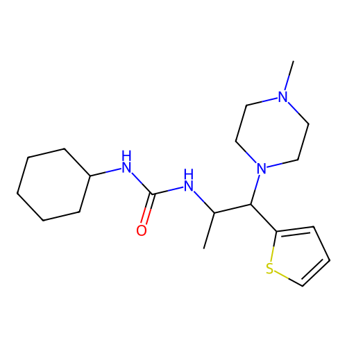 1-Cyclohexyl-3-(1-(4-methylpiperazin-1-yl)-1-(thiophen-2-yl)propan-2-yl)urea structure