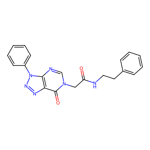 2-(7-keto-3-phenyl-triazolo[4,5-d]pyrimidin-6-yl)-N-phenethyl-acetamide structure