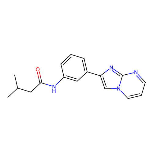 N-(3-(imidazo[1,2-a]pyrimidin-2-yl)phenyl)-3-methylbutanamide structure