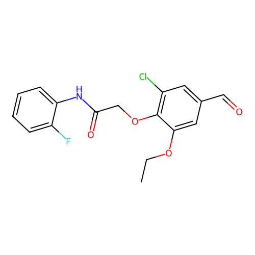 2-(2-chloro-6-ethoxy-4-formylphenoxy)-N-(2-fluorophenyl)acetamide structure