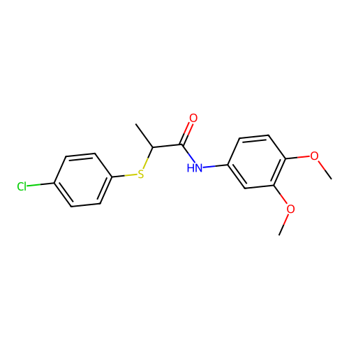 2-(4-chlorophenyl)sulfanyl-N-(3,4-dimethoxyphenyl)propanamide structure