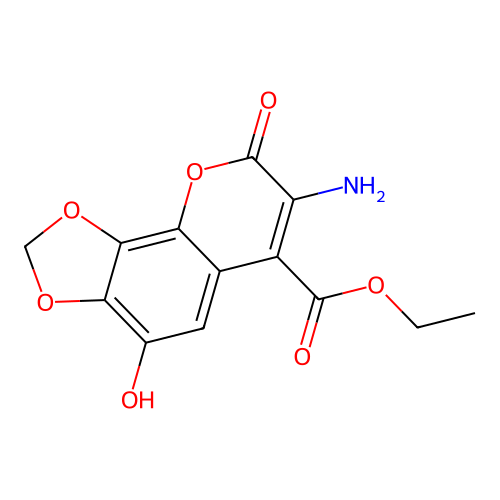 Ethyl 7-amino-4-hydroxy-8-oxo-[1,3]dioxolo[4,5-h]chromene-6-carboxylate structure