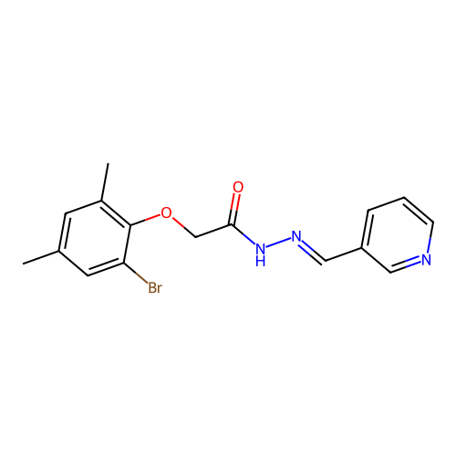 (E)-2-(2-bromo-4,6-dimethylphenoxy)-N'-(pyridin-3-ylmethylene)acetohydrazide structure