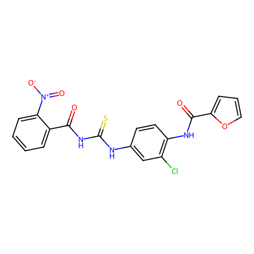 N-[2-chloro-4-[(2-nitrobenzoyl)carbamothioylamino]phenyl]furan-2-carboxamide structure