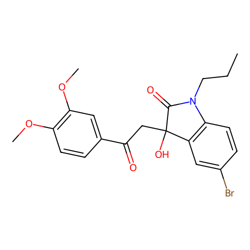 5-bromo-3-[2-(3,4-dimethoxyphenyl)-2-oxoethyl]-3-hydroxy-1-propyl-1,3-dihydro-2H-indol-2-one structure