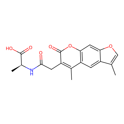 (S)-2-(2-(3,5-dimethyl-7-oxo-7H-furo[3,2-g]chromen-6-yl)acetamido)propanoic acid structure