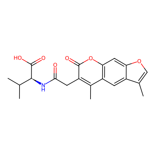 (S)-2-(2-(3,5-dimethyl-7-oxo-7H-furo[3,2-g]chromen-6-yl)acetamido)-3-methylbutanoic acid structure
