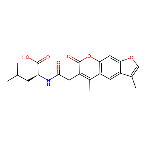 (S)-2-(2-(3,5-dimethyl-7-oxo-7H-furo[3,2-g]chromen-6-yl)acetamido)-4-methylpentanoic acid structure