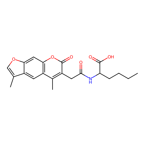 2-(2-(3,5-dimethyl-7-oxo-7H-furo[3,2-g]chromen-6-yl)acetamido)hexanoic acid structure