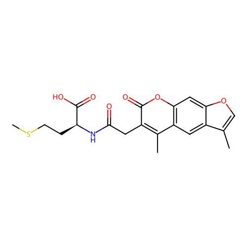 (S)-2-(2-(3,5-dimethyl-7-oxo-7H-furo[3,2-g]chromen-6-yl)acetamido)-4-(methylthio)butanoic acid structure