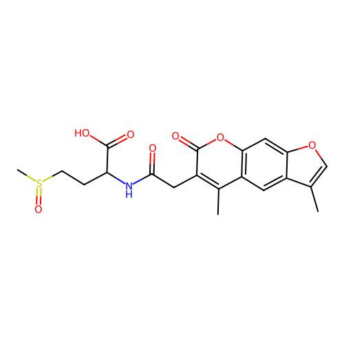 2-(2-(3,5-dimethyl-7-oxo-7H-furo[3,2-g]chromen-6-yl)acetamido)-4-(methylsulfinyl)butanoic acid structure