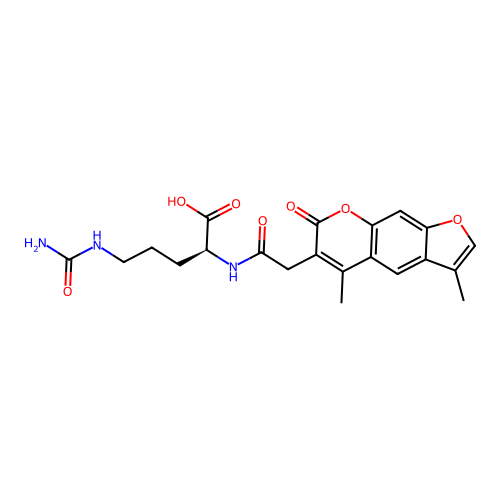 (S)-2-(2-(3,5-dimethyl-7-oxo-7H-furo[3,2-g]chromen-6-yl)acetamido)-5-ureidopentanoic acid structure