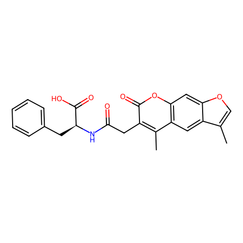 (S)-2-(2-(3,5-dimethyl-7-oxo-7H-furo[3,2-g]chromen-6-yl)acetamido)-3-phenylpropanoic acid structure