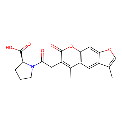 (S)-1-(2-(3,5-dimethyl-7-oxo-7H-furo[3,2-g]chromen-6-yl)acetyl)pyrrolidine-2-carboxylic acid structure