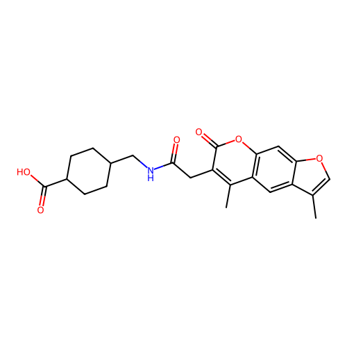 (1s,4s)-4-((2-(3,5-dimethyl-7-oxo-7H-furo[3,2-g]chromen-6-yl)acetamido)methyl)cyclohexanecarboxylic acid structure