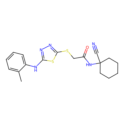 N-(1-Cyanocyclohexyl)-2-((5-(o-tolylamino)-1,3,4-thiadiazol-2-yl)thio)acetamide structure