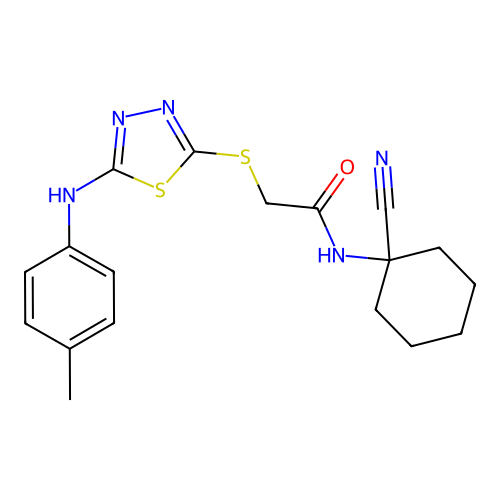 N-(1-Cyanocyclohexyl)-2-((5-(p-tolylamino)-1,3,4-thiadiazol-2-yl)thio)acetamide structure
