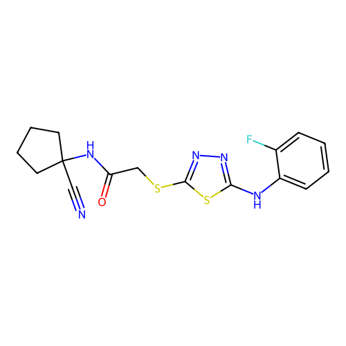 N-(1-cyanocyclopentyl)-2-[[5-(2-fluoroanilino)-1,3,4-thiadiazol-2-yl]sulfanyl]acetamide structure
