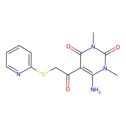 6-Amino-1,3-dimethyl-5-(2-pyridin-2-ylsulfanylacetyl)pyrimidine-2,4-dione structure