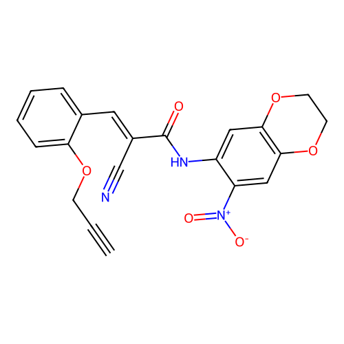 (E)-2-cyano-N-(6-nitro-2,3-dihydro-1,4-benzodioxin-7-yl)-3-(2-prop-2-ynoxyphenyl)prop-2-enamide structure