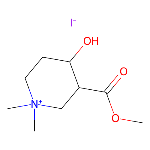4-Hydroxy-3-(methoxycarbonyl)-1,1-dimethylpiperidin-1-ium iodide structure