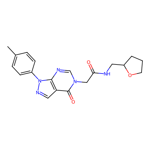 2-[1-(4-methylphenyl)-4-oxopyrazolo[3,4-d]pyrimidin-5-yl]-N-(oxolan-2-ylmethyl)acetamide structure