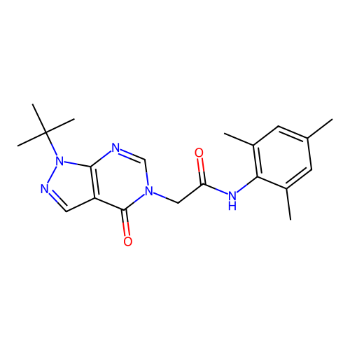 2-(1-(tert-butyl)-4-oxo-1H-pyrazolo[3,4-d]pyrimidin-5(4H)-yl)-N-mesitylacetamide structure