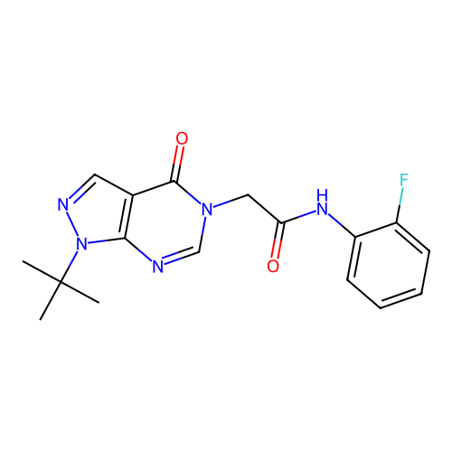 2-(1-tert-butyl-4-oxopyrazolo[3,4-d]pyrimidin-5-yl)-N-(2-fluorophenyl)acetamide structure