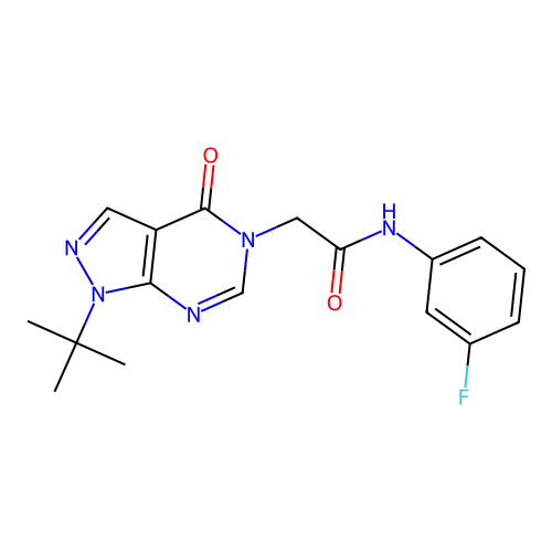 2-(1-tert-butyl-4-oxopyrazolo[3,4-d]pyrimidin-5-yl)-N-(3-fluorophenyl)acetamide structure
