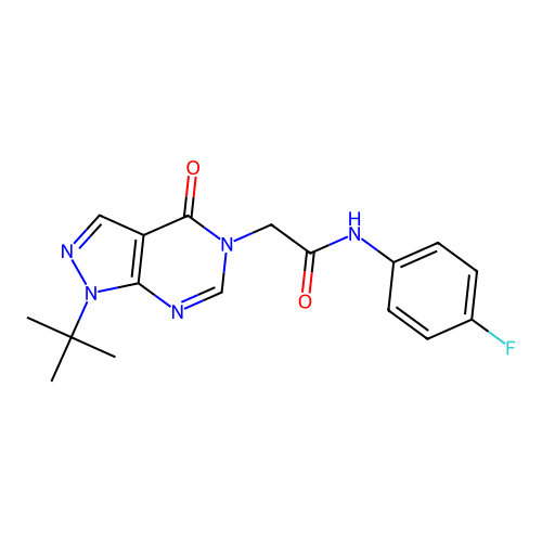 2-(1-tert-butyl-4-oxopyrazolo[3,4-d]pyrimidin-5-yl)-N-(4-fluorophenyl)acetamide structure