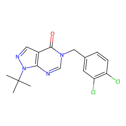 1-(tert-butyl)-5-(3,4-dichlorobenzyl)-1H-pyrazolo[3,4-d]pyrimidin-4(5H)-one structure