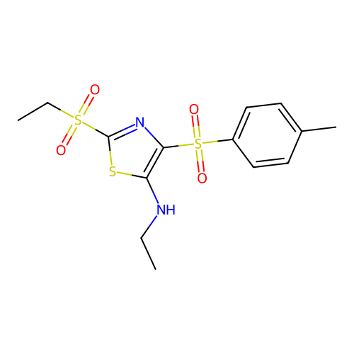 N-ethyl-2-(ethylsulfonyl)-4-[(4-methylphenyl)sulfonyl]-1,3-thiazol-5-amine structure